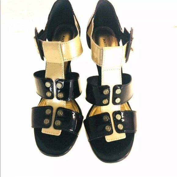 Antonio Melani Sandals Size 8 Black Gold Heels Y - Picture 8 of 8